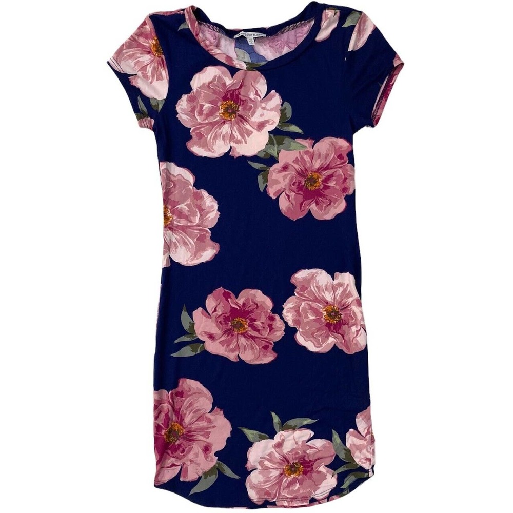Charlotte Russe Women's Bodycon Pink Floral Navy Blue Stretch Dress